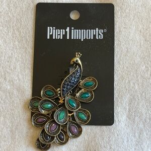 Pier 1 Vibrant Peacock Brooch with Jewel Tones